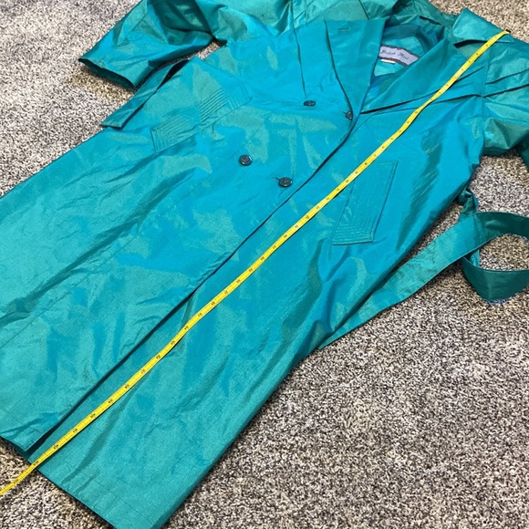 Vintage British Mist Trench Rain Coat Teal Green Long Jacket Size 3/4 petite EUC - Picture 16 of 16
